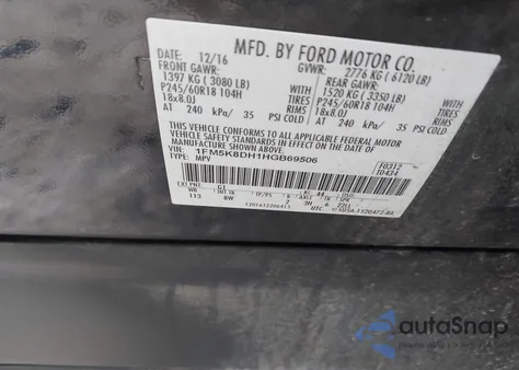 2017 Ford Explorer Xlt из США, поврежденный, VIN 1FM5K8DH1HGB69506